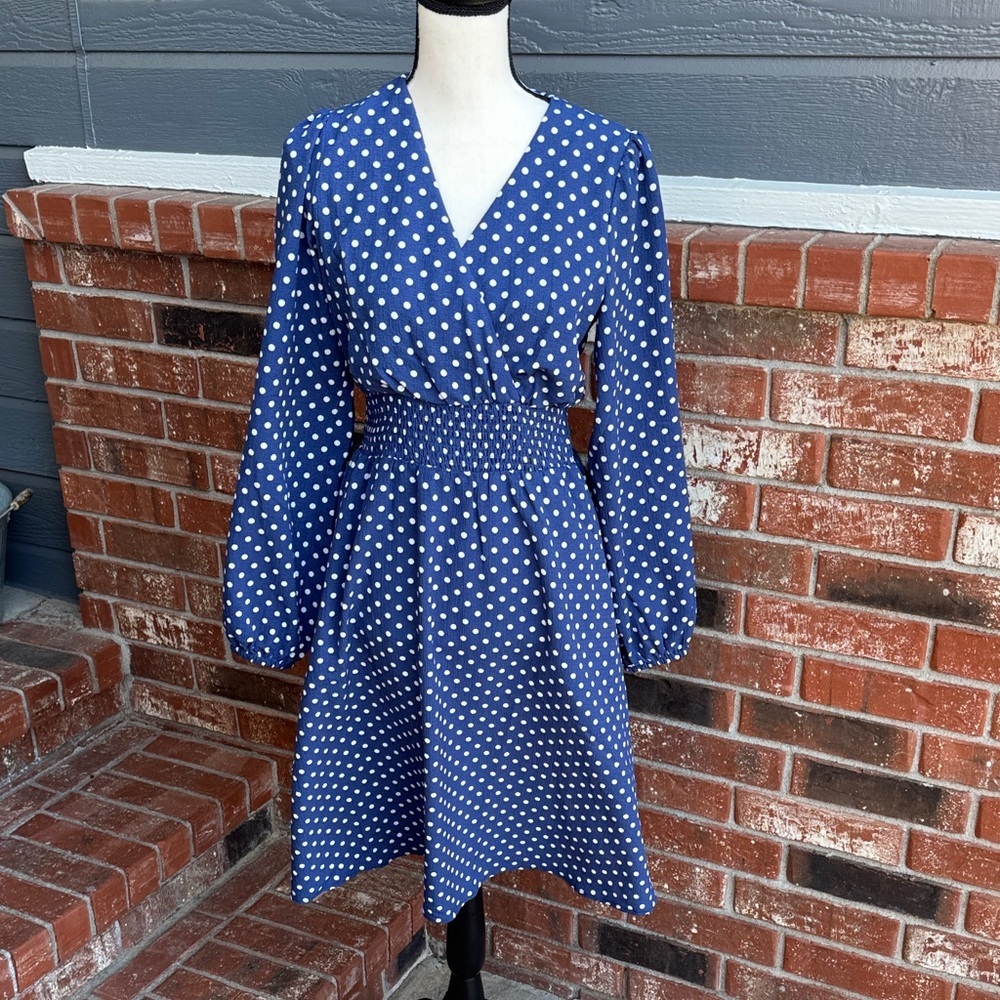 Draper James Blue Polka Dot Long Sleeve Dress